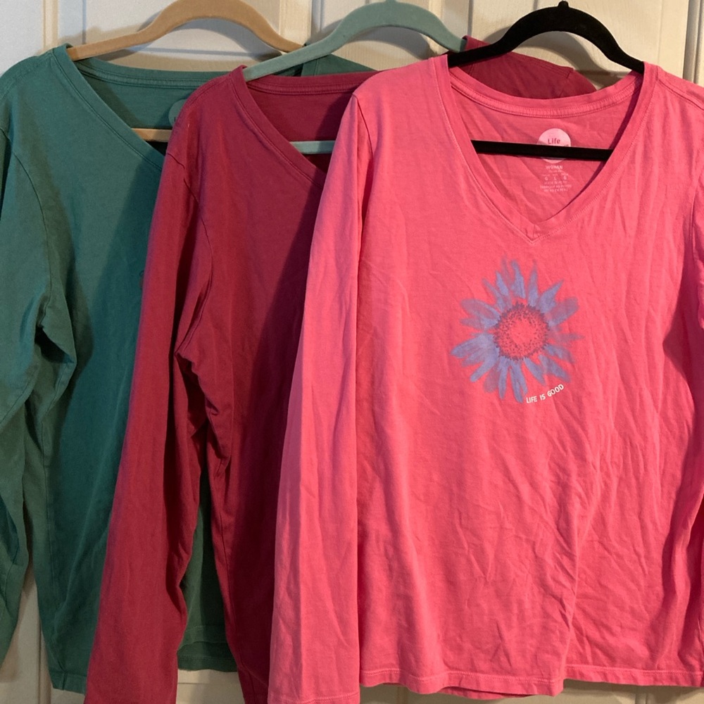 Life is Good Long Sleeve Shirts - Pink and Green and Red set of 3